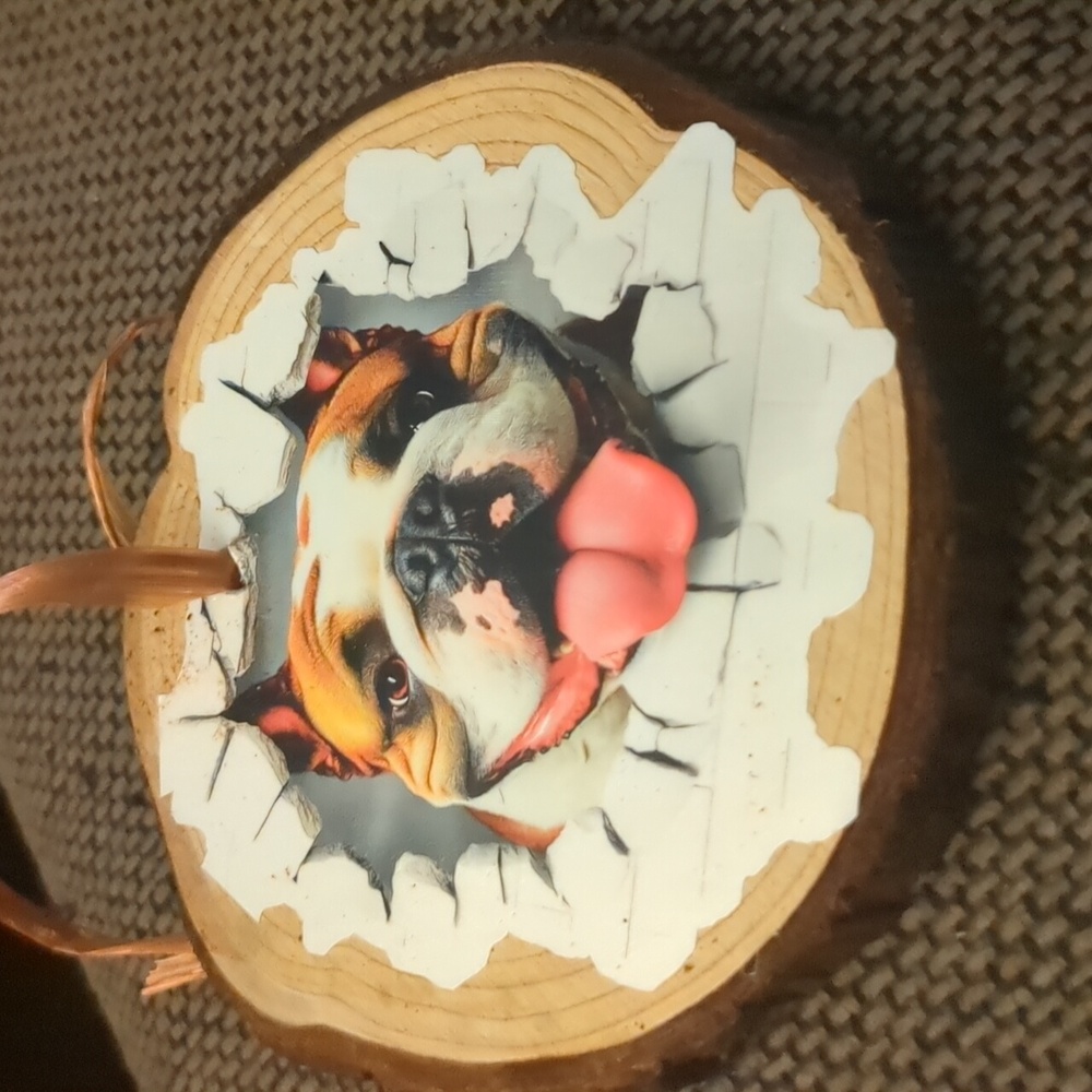 🐾Handmade Bulldog Wood Slice Ornament